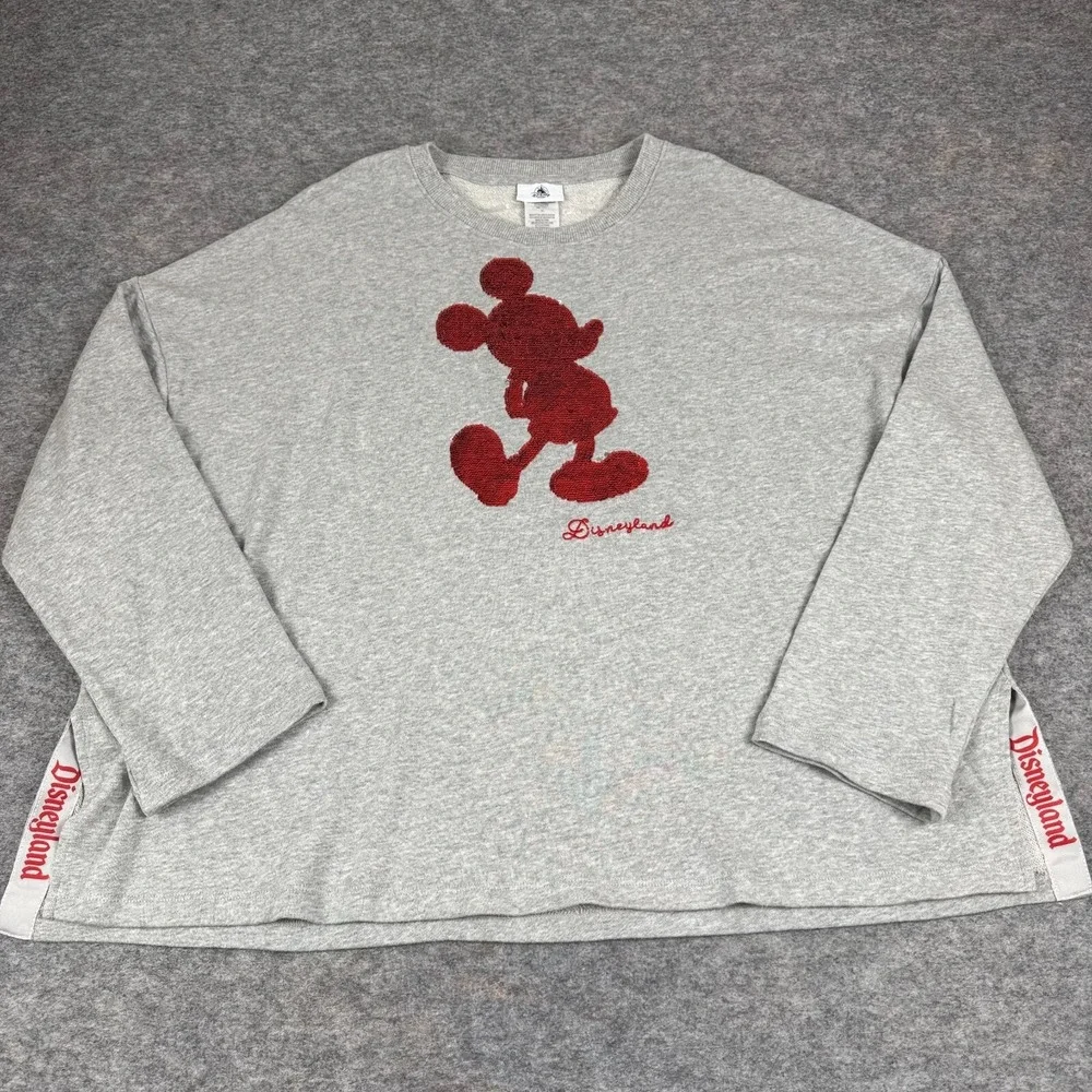 Disney Parks Sweatshirt Sweater Mickey Mouse Disneyland Sequins Gray Womens XL‎